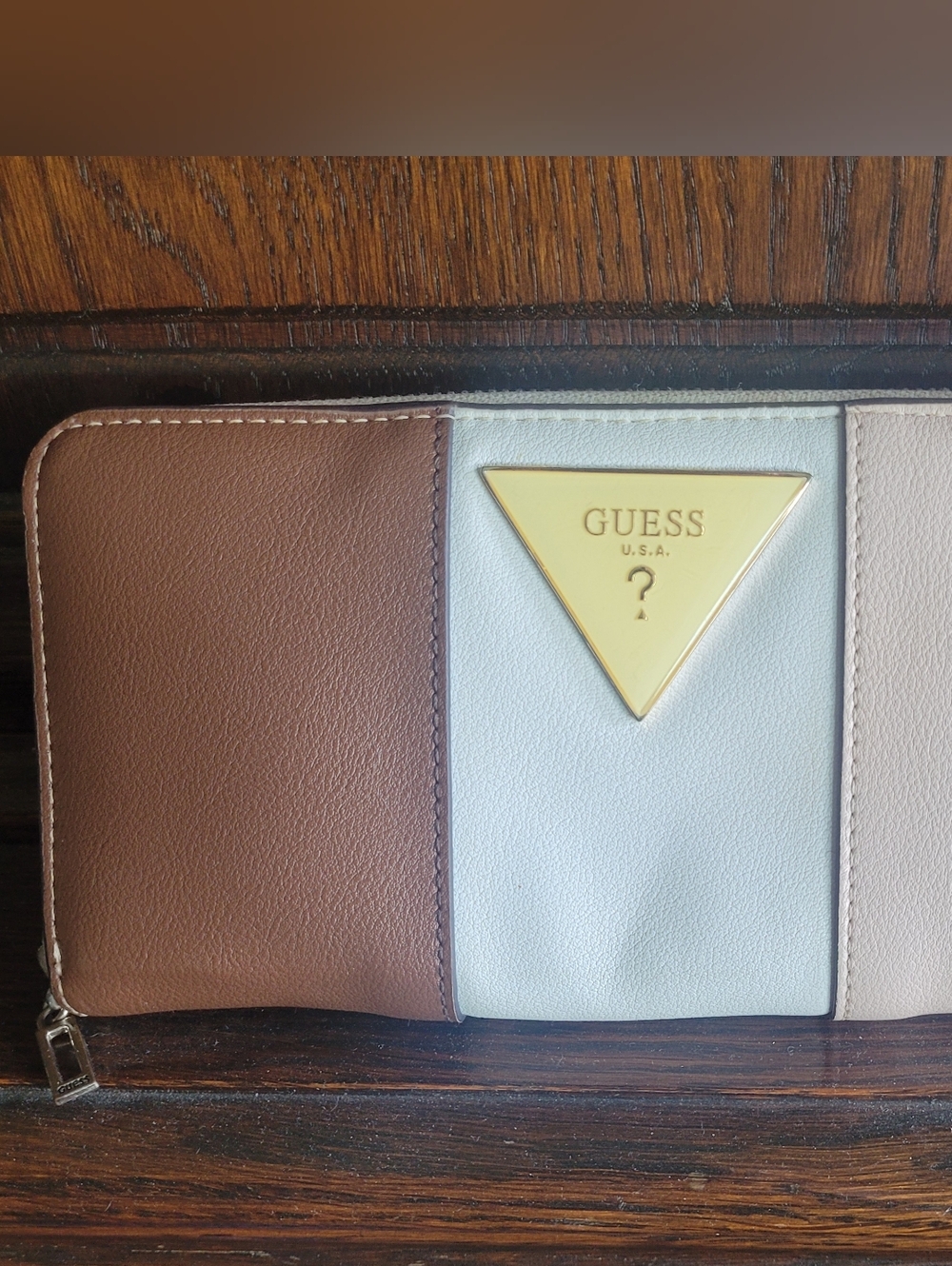 GUESS Tri-Color Panel Women's Clutch - Brown, White, Blush
